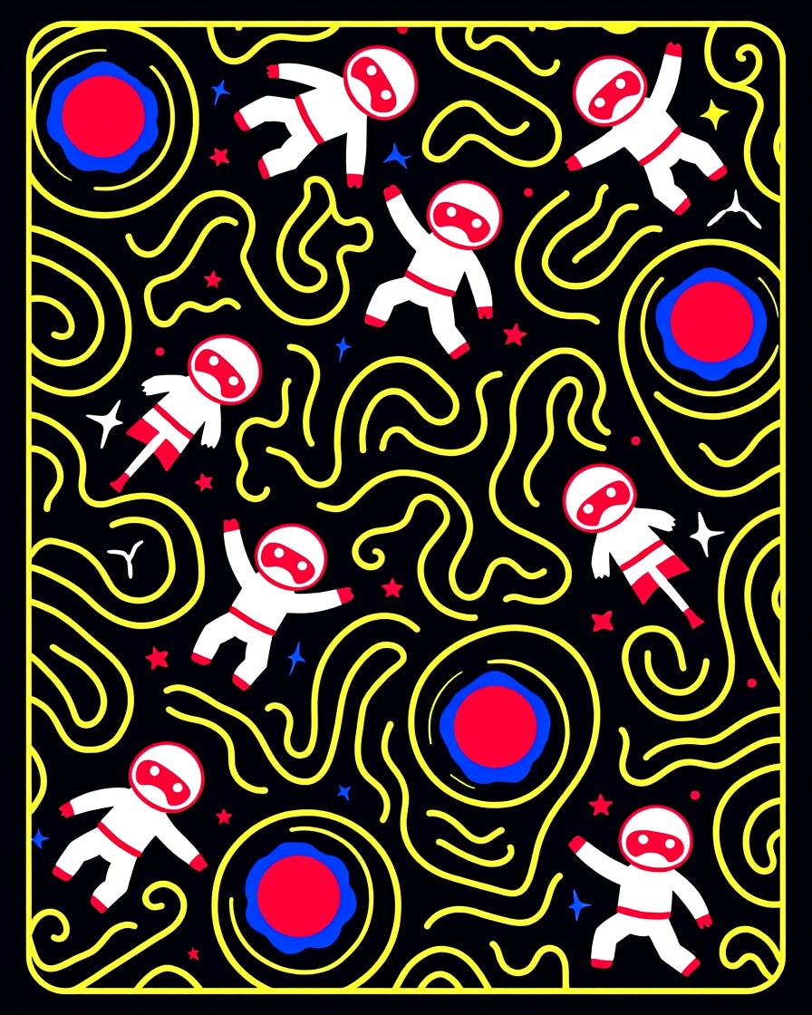 Astronaut Spacewarp Yellow Red Blue Rug