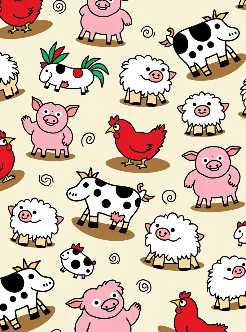 Playful Farm Animals Featuring Pigs Sheep Rug