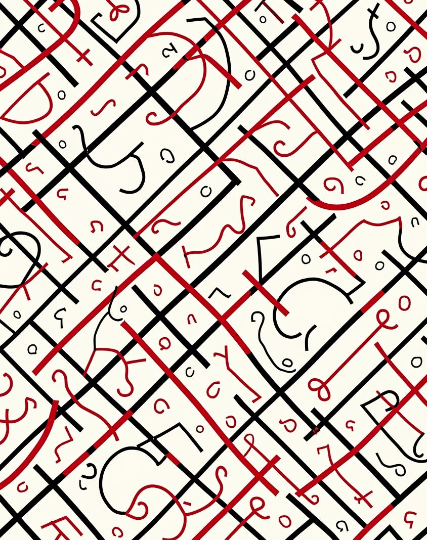 Bold Red Abstract Calligraphy Rug