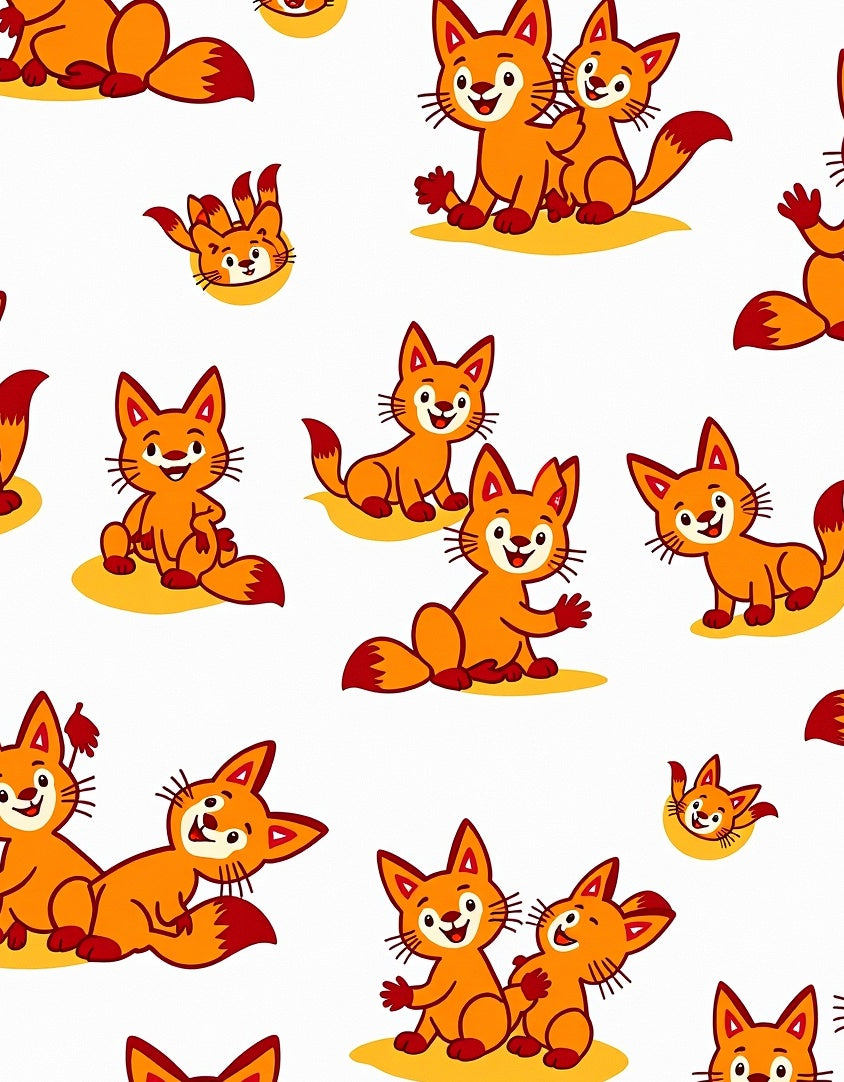 Playful Orange Fox Family Repeat Rug