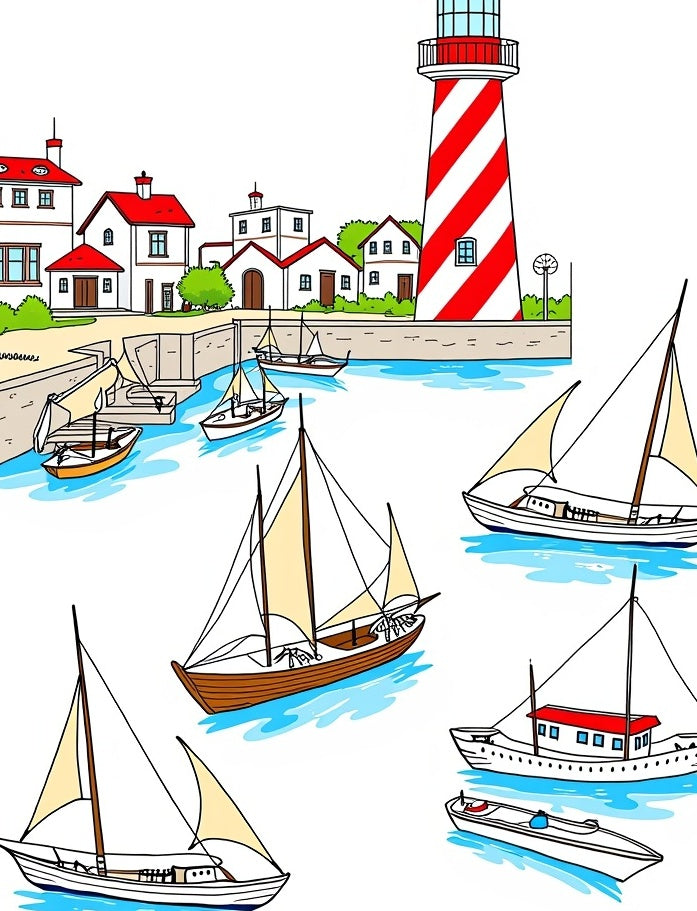Seaside Village Lighthouse Sailboat Collection Rug