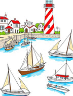 Seaside Village Lighthouse Sailboat Collection Rug