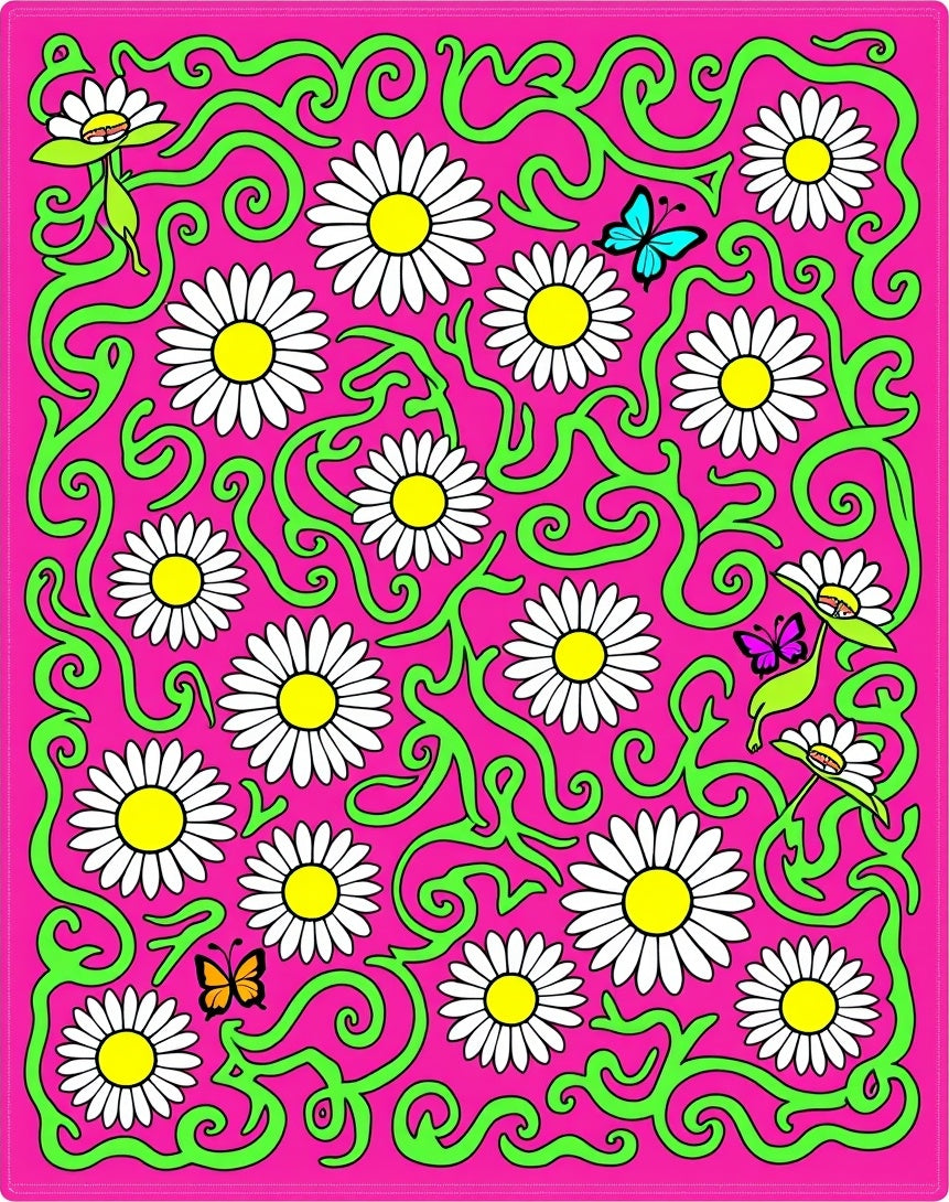 Pink Daisy Garden with Butterflies Rug