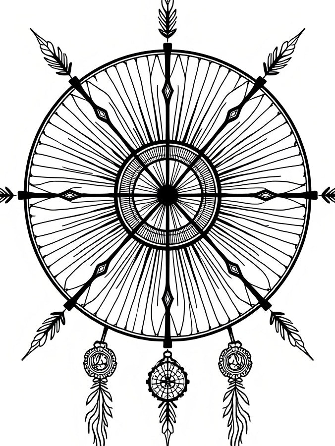Tribal Feather Dreamcatcher Black White Rug