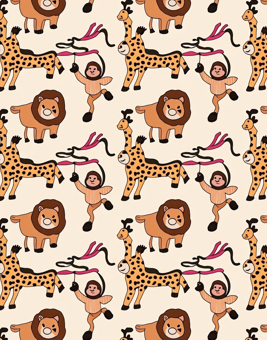 Playful Circus Animals Brown Beige Rug