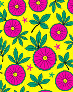 Bright Pink Floral Starburst Yellow Rug