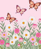 Pink Spring Butterflies Floral Garden Rug