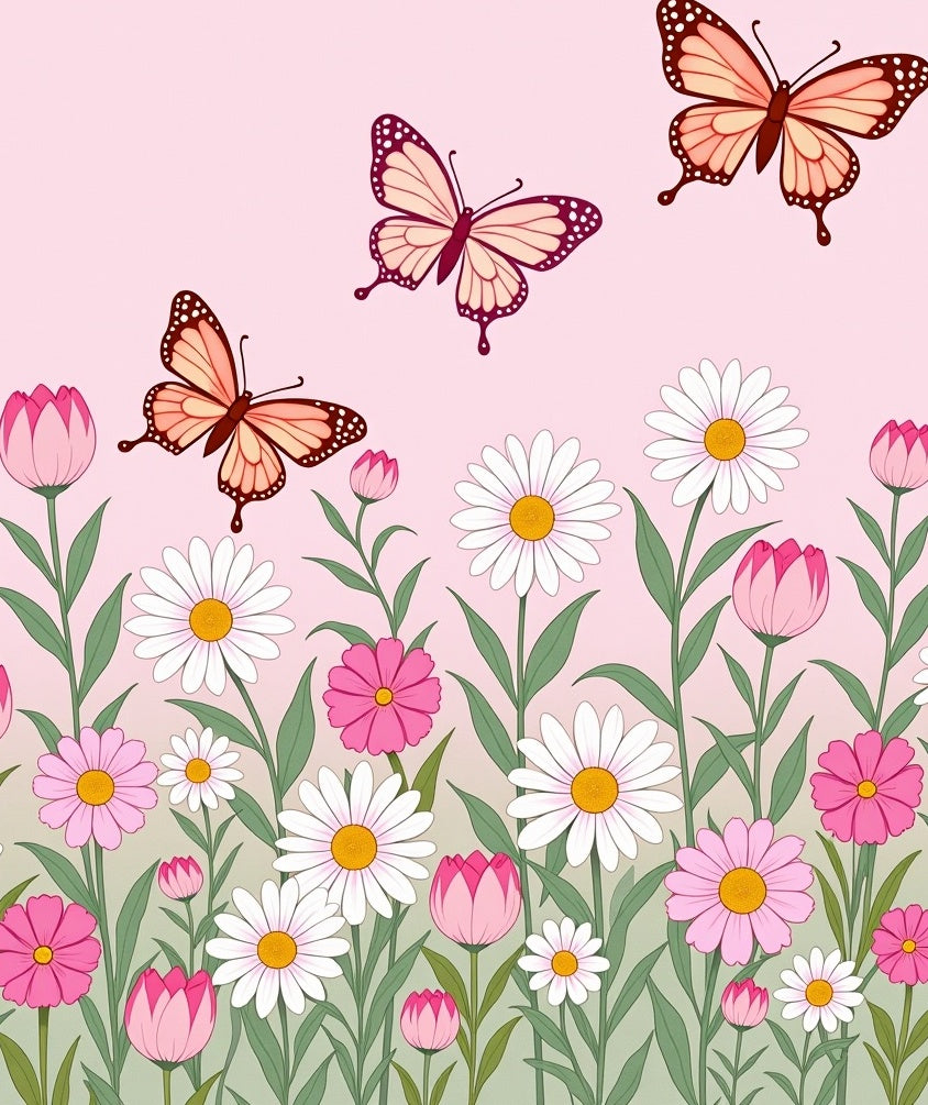 Pink Spring Butterflies Floral Garden Rug