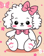 Cute Pink Bow White Puppy Rug
