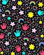 Vibrant Rainbow Hand Star Flowers Rug