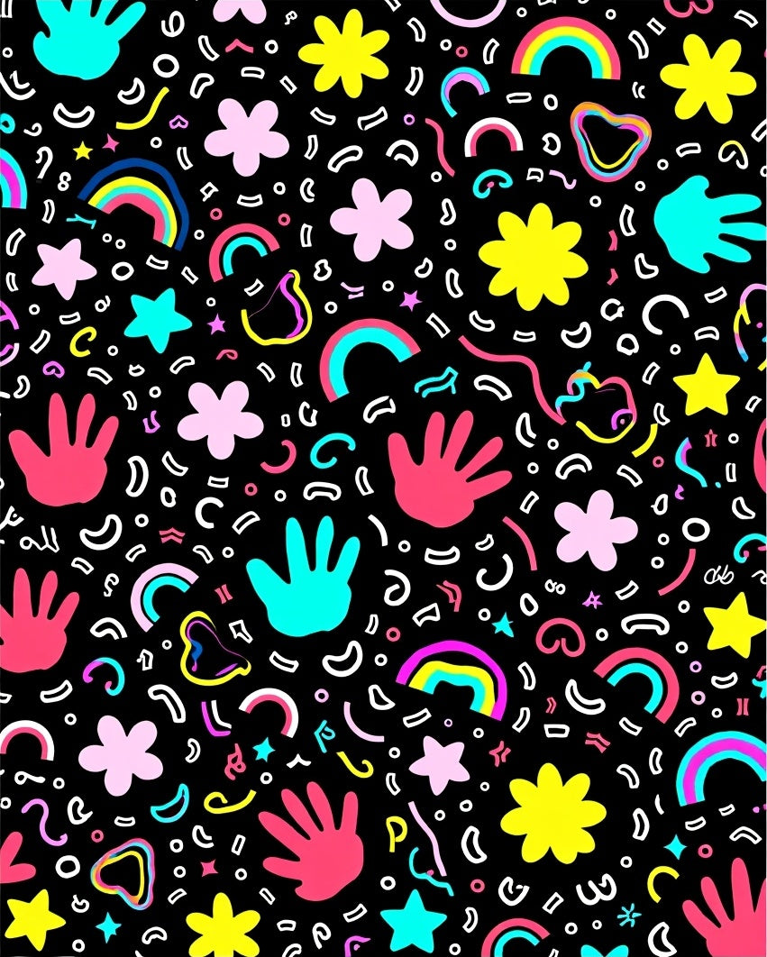 Vibrant Rainbow Hand Star Flowers Rug