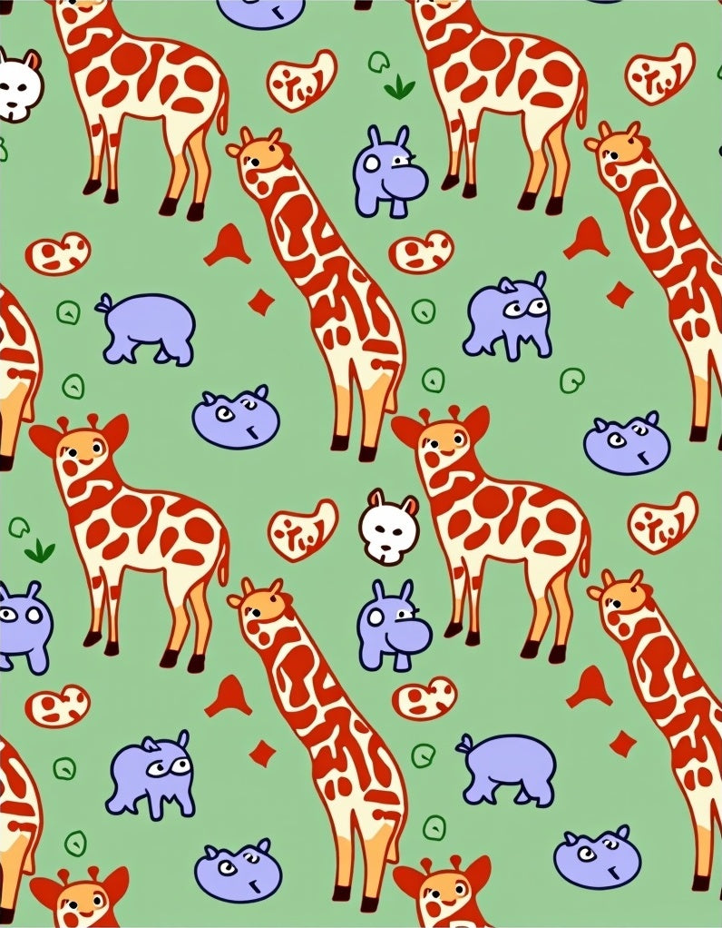 Whimsical Giraffe Safari Animals Rug