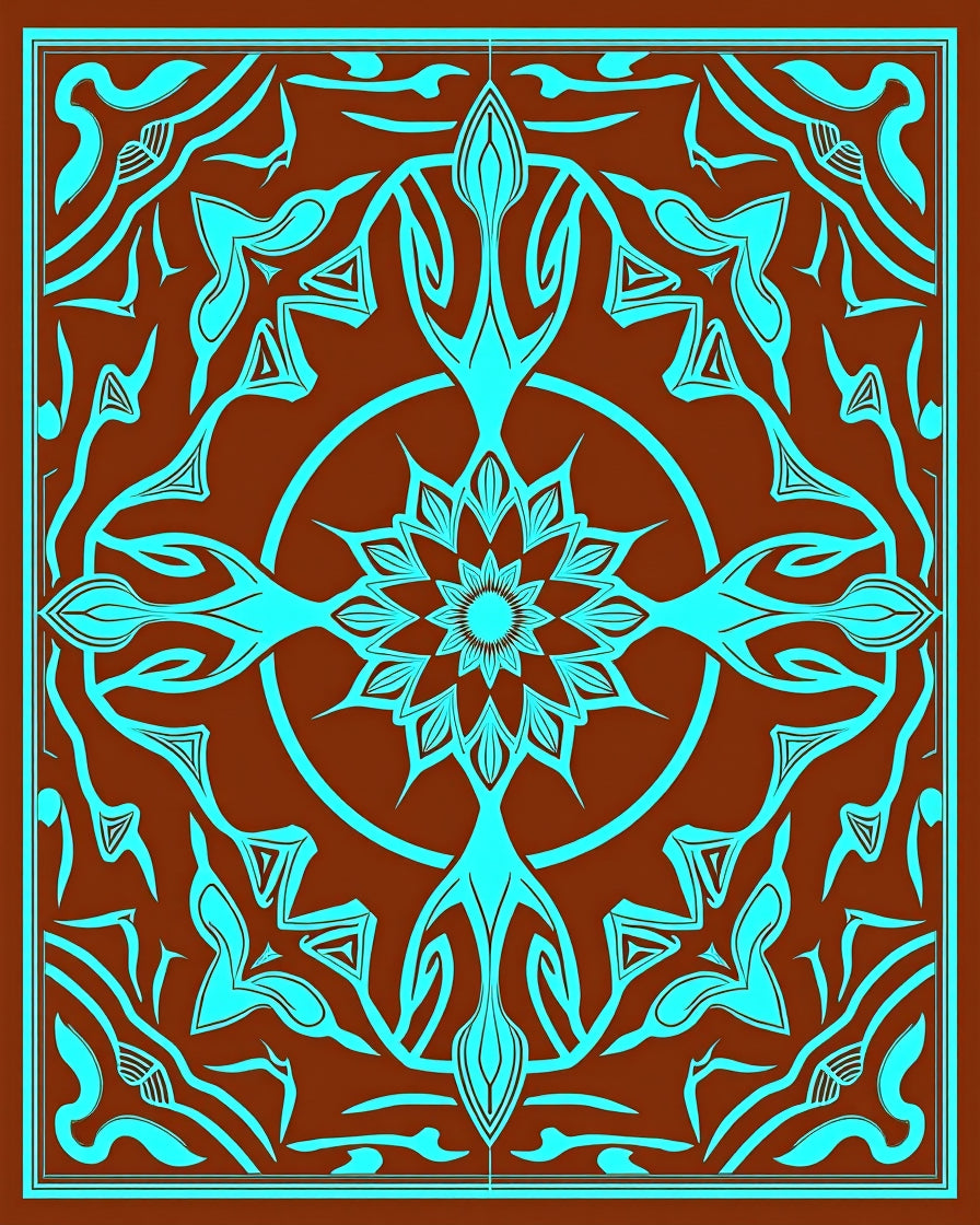 Brown Turquoise Radial Bloom Medallion Rug