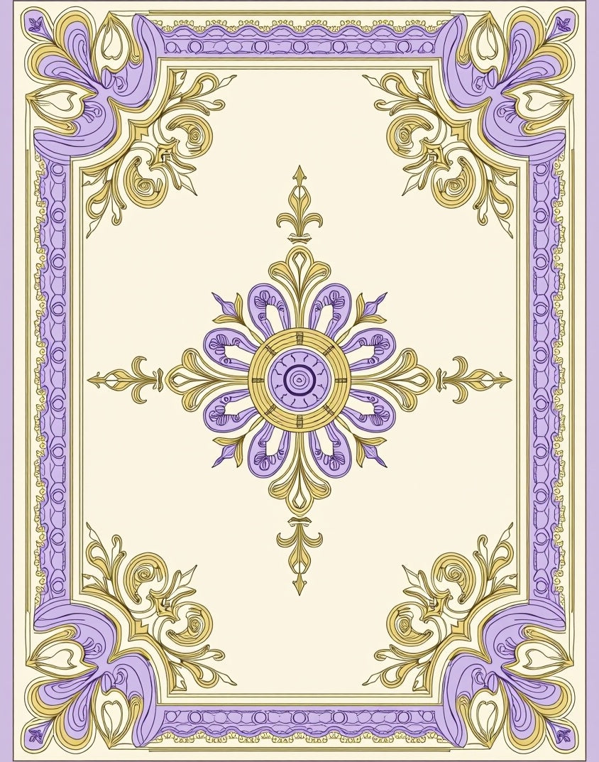 Lavender Gold Floral Frame Medallion Rug