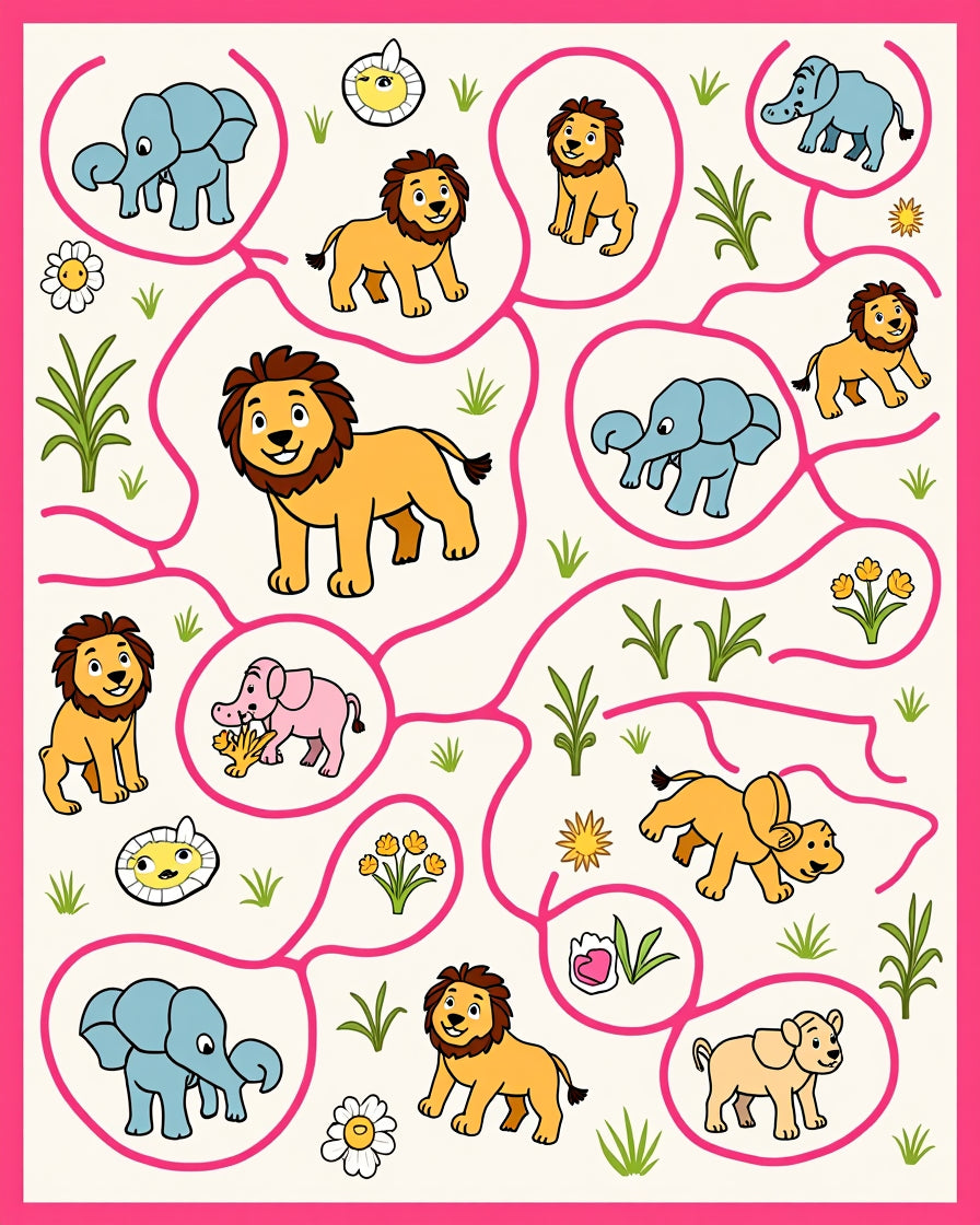 Whimsical Safari Animals Maze Rug