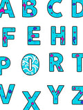 Aqua Aquatic Alphabet Characters Rug