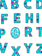 Aqua Aquatic Alphabet Characters Rug