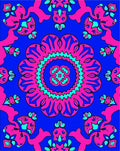 Vibrant pink cyan floral medallion Rug