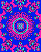 Vibrant pink cyan floral medallion Rug
