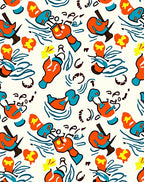 Cartoon Orange Blue Abstract Shapes Rug
