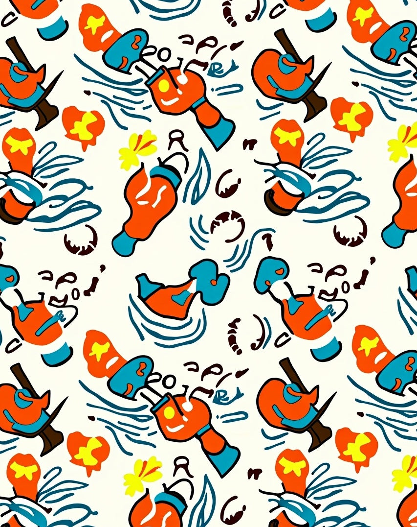 Cartoon Orange Blue Abstract Shapes Rug