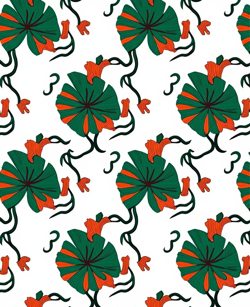 Vibrant Green Orange Floral Vine Rug
