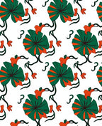 Vibrant Green Orange Floral Vine Rug