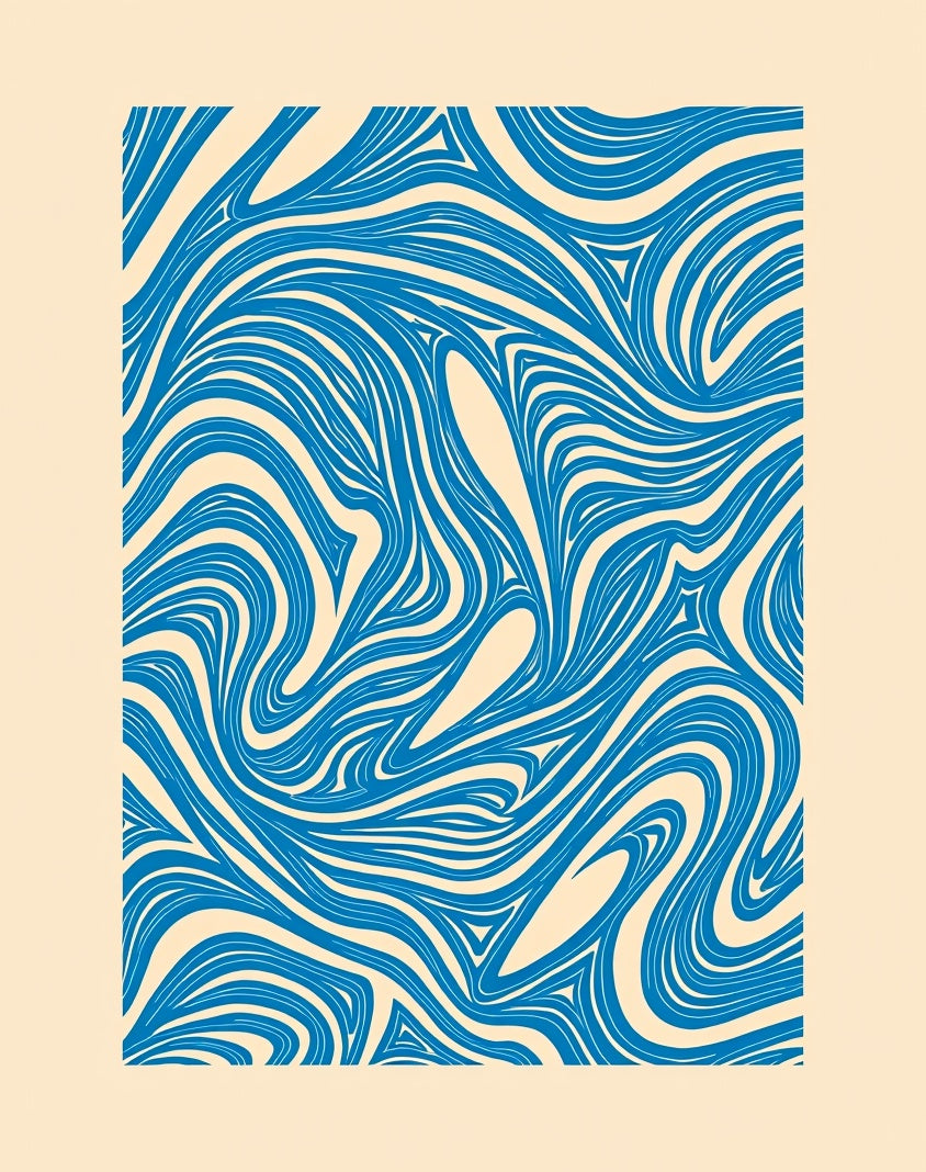 Blue Cream Swirl Abstract Rug