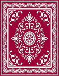 Deep Red White Ornate Ornamental Medallion Rug