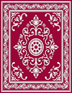 Deep Red White Ornate Ornamental Medallion Rug