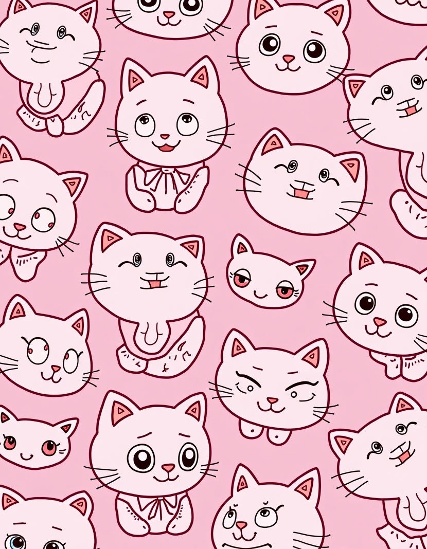 Pink Cat Faces Whimsical Cartoon Rug
