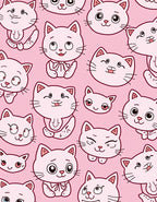 Pink Cat Faces Whimsical Cartoon Rug