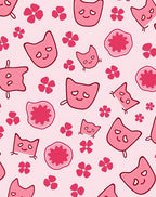 Pink Kawaii Cats And Flowers Rug