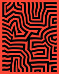 Bold Red Black Labyrinth Lines Rug