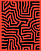 Bold Red Black Labyrinth Lines Rug