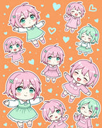 Cute Chibi Kawaii Characters Pink Green Hearts Rug
