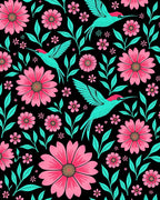 Vibrant Pink Floral Hummingbird Collage Rug
