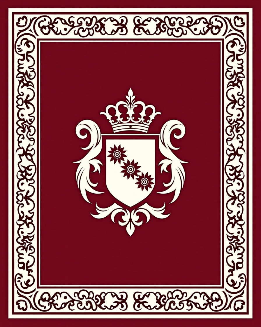 Crimson Crest Floral Emblem Border Rug