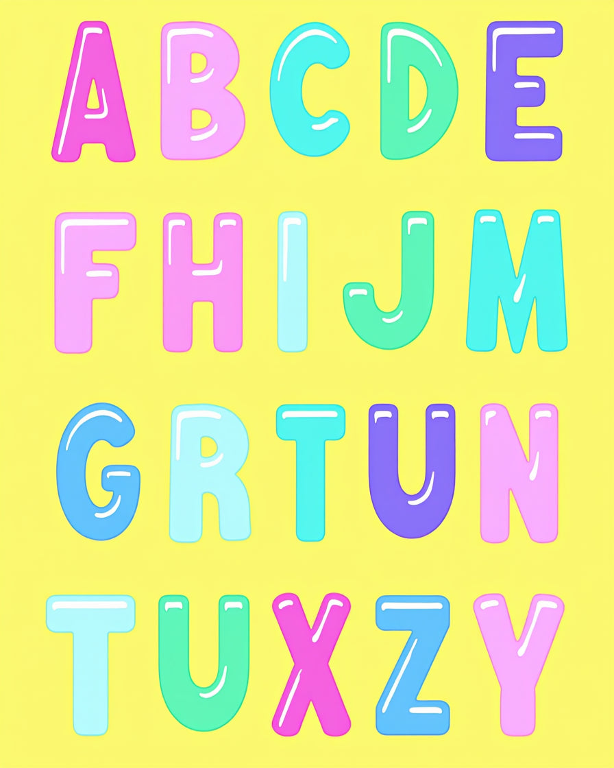 Pink Teal Purple Alphabet Bubble Letters Rug