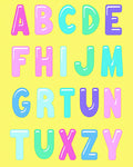 Pink Teal Purple Alphabet Bubble Letters Rug