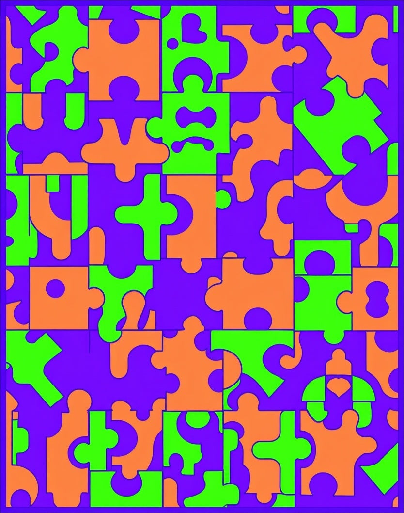 Vibrant Puzzle Pieces Abstract Overlay Rug