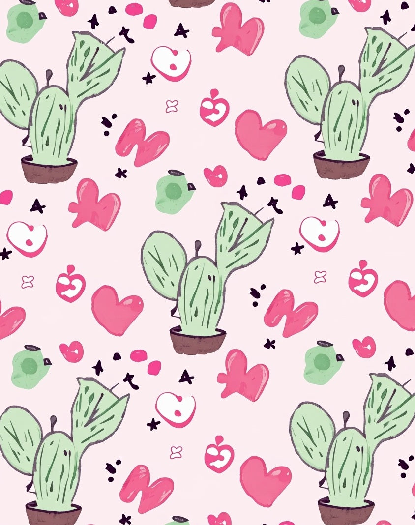 Pink Heart Cactus Garden Whimsical Rug