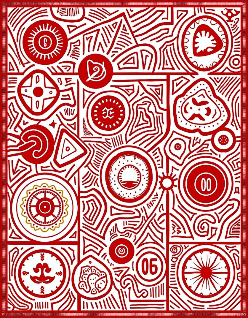 Bold Red Geometric Medallion Collage Rug