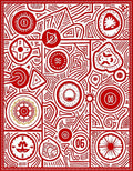 Bold Red Geometric Medallion Collage Rug