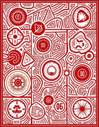Bold Red Geometric Medallion Collage Rug