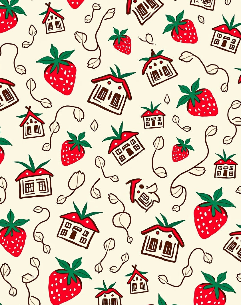 Whimsical Strawberry Homes Vine Motif Rug