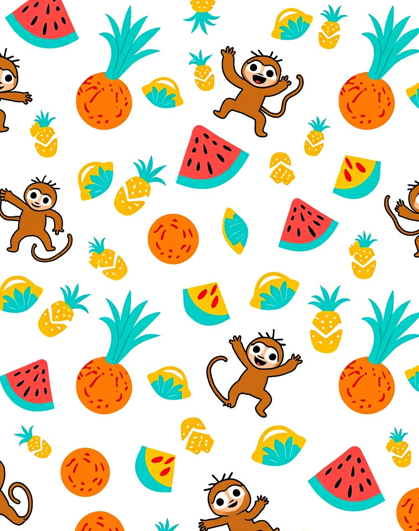 Whimsical Monkey Pineapple Watermelon Summer Rug