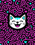Jolly Pink Swirl Cat Hearts Stars Rug