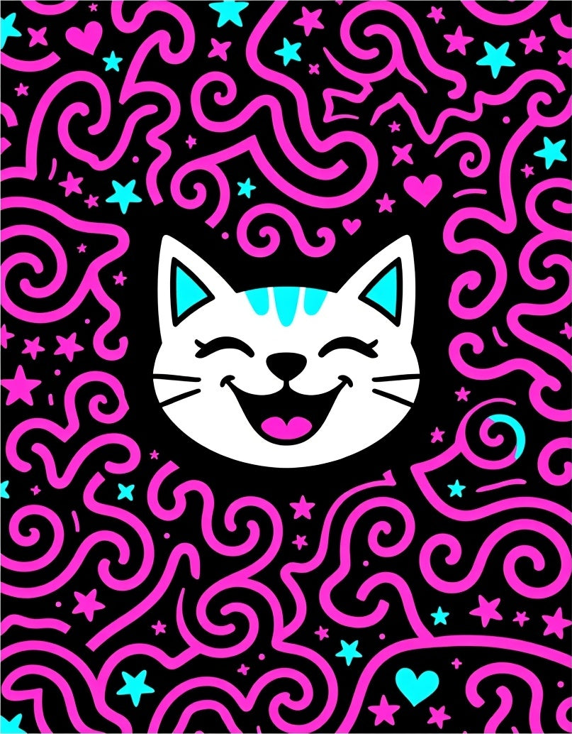 Jolly Pink Swirl Cat Hearts Stars Rug