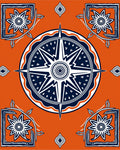 Orange Navy Starburst Floral Medallion Accents Rug